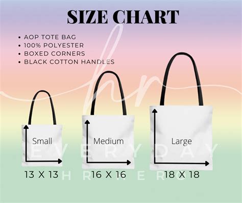 tote bag size chart